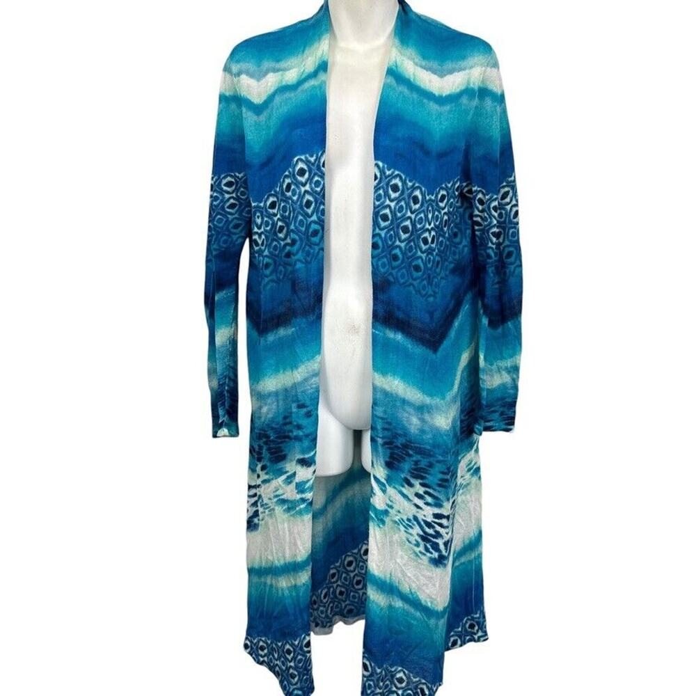 Chicos Womens Blue Longline Lightweight Open Cardigan Sweater Rayon Blend 0 / S